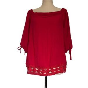 Greylin Crochet Boho Womens Top Sz M Peasant Festival Red Dainty Coastal Folk